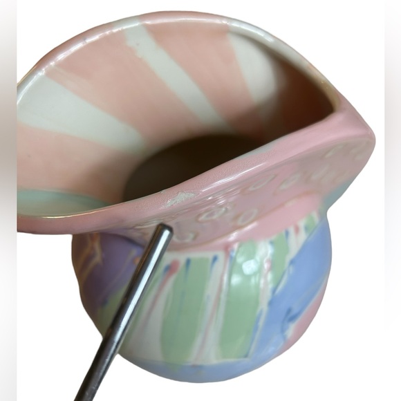 Ceramic Pitcher Vase Post Modern 1980s Colorful Pastel Artisan Signed Pink Blue - Picture 7 of 10